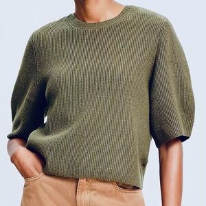 LOFT scoop neck Relaxed Fit Boxy Rib Knit Sweater Tee Green Size XS